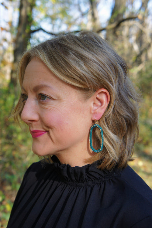First Impressions Oval Wrapped Earrings - Teal